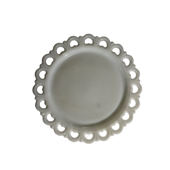 Anchor Hocking Other - Vtg Heart Lace Scalloped Edge AH? Milk Glass Cake Torte Platter Plate Tray 13"